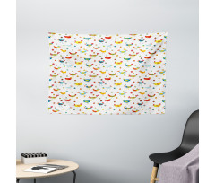 Colorful Chickens and Eggs Wide Tapestry
