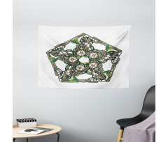 Skeleton Bones and Flowers Wide Tapestry