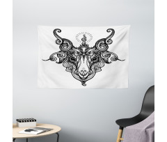 Satanic Goat Head Sketch Wide Tapestry