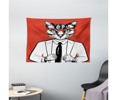 Funny Businessman Cat Suit Wide Tapestry