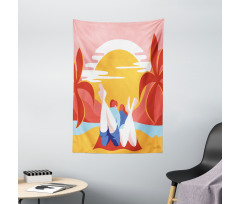 Summer Cartoon Young Couple Tapestry