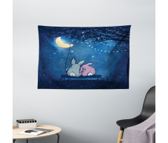 Rabbit Couple Art Wide Tapestry