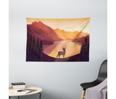 Bird Mountain Reindeer Wide Tapestry