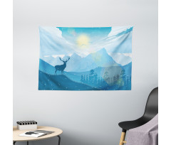 Mountain Fauna Sunrise Wide Tapestry