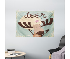 Reindeer Bird Cartoon Wide Tapestry