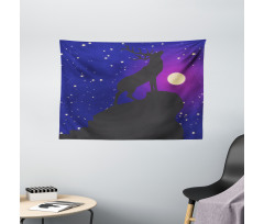 Elk Silhouette Night Wide Tapestry