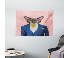 Whimsical Portrait of a Cat Wide Tapestry