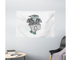 Modern Bohemian Bulldog Art Wide Tapestry