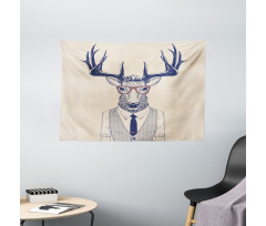 Humanized Manly Deer Art Wide Tapestry