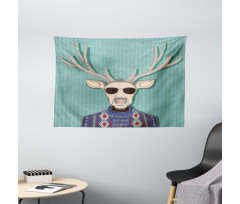 Deer with Colorful Sweater Wide Tapestry