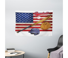 USA Flag and Baseball Wide Tapestry