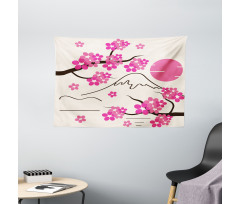 Japan Sakura and Hill Wide Tapestry