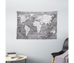 World Map on Old Brick Wide Tapestry