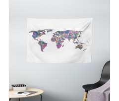 World Map with Flowers Wide Tapestry