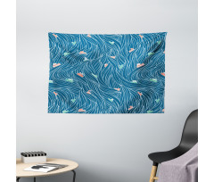 Waves and Ships Cartoon Wide Tapestry