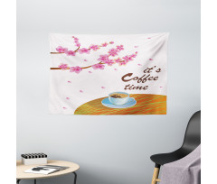 Cherry Blossom and Cup Wide Tapestry