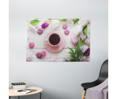 Cup Macaroon and Tulips Wide Tapestry