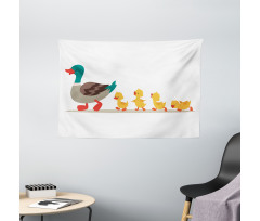 Mother Duck Babies Row Wide Tapestry