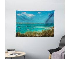 Anchored Boats in Sea Wide Tapestry