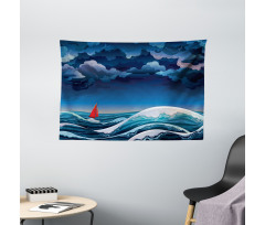 Night Seascape Boat Wide Tapestry
