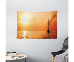 Lonely Yacht at Sunset Wide Tapestry