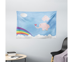 Elephant Rainbow Sky Wide Tapestry