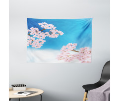 Cherry Blossom Sky Wide Tapestry