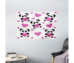Love Pandas Hearts Wide Tapestry