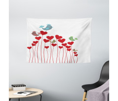 Spring Hearts Birds Wide Tapestry