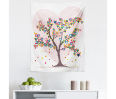 Kalpler Mikrofiber Duvar Halısı Rengarenk Kalpli Ağaç Desenli