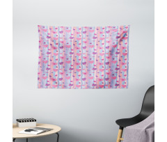 Hearts Stripes Wedding Wide Tapestry