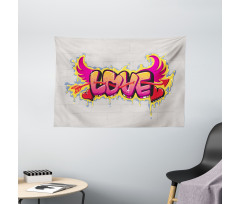 Love Words on Brick Wide Tapestry