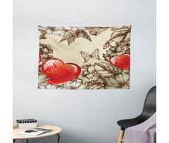 Flowers and Butterfly Wide Tapestry