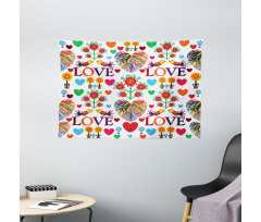 Colorful Blooms Birds Wide Tapestry