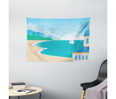 Calm Seascape Cartoon Wide Tapestry