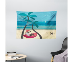 Girl on Hammock Palms Wide Tapestry