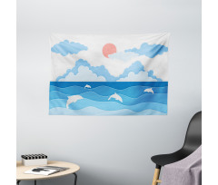 Seascape Art Dolphins Wide Tapestry