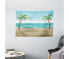 Ocean and Palm Trees Wide Tapestry