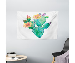 Cactus with Flowers Wide Tapestry