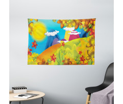 Cartoon Autumn Nature Wide Tapestry