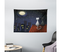 Cats on the Roof Valentines Wide Tapestry