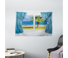 Shore Palm Tree Island Wide Tapestry