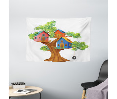 Cartoon Cottages Wide Tapestry