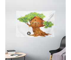 Wooden Home on Branches Wide Tapestry