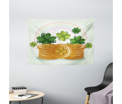 Coins Shamrocks and Rainbow Wide Tapestry
