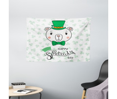 Bear with Leprechaun Hat Bow Wide Tapestry