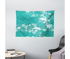 Dolphins and Flowers Wide Tapestry