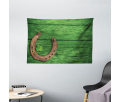 Rusty Horseshoe Shamrock Wide Tapestry