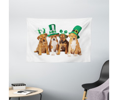 Puppies with Irish Hat Wide Tapestry