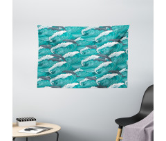Surfing Doodle Dolphins Wide Tapestry